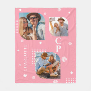 Monogram Namn 3 Photo Collage Trendig Modern Fleecefilt