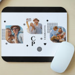 Monogram Namn 3 Photo Collage Trendig Modern Musmatta<br><div class="desc">Monogram Namn 3 Photo Collage Trendig Modern Mus mattor har en fotokollage av tre av dina favoritfoton med personlig namn och monogram i svart elegant. Anpassa genom att redigera texten i textrutorna. Perfekt för födelsedag, jul, Mors dag, Fars dag, bästa vänner och mycket annat. PHOTO TIP: centrera dina foton innan...</div>