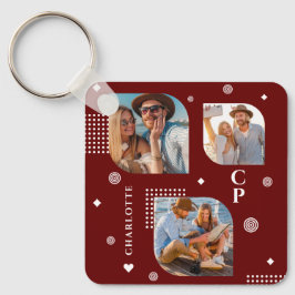 Monogram Namn 3 Photo Collage Trendig Nyckelring