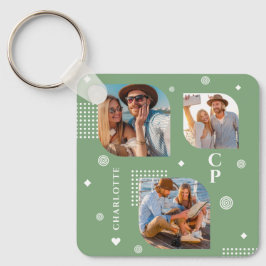 Monogram Namn 3 Photo Collage Trendig Nyckelring