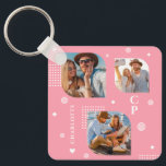 Monogram Namn 3 Photo Collage Trendig Nyckelring<br><div class="desc">Monogram Namn 3 Photo Collage Trendig Modern Keychain har en fotokollage av tre av dina favoritfoton med personlig namn och ett monogram i elegant-vita skript på rosa bakgrund. Anpassa genom att redigera texten i de angivna textrutorna. Perfekt för födelsedag, jul, Mors dag, Fars dag, syster, kusiner, bästa vänner och mycket...</div>