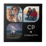 Monogram Namn 3 Photo Modern Trendig enkelt Kakelplatta<br><div class="desc">Monogram Namn 3 Photo Modern Trendig Simple Decorative Tile innehåller tre av dina favoritfoton med personlig namn och monogram i svart elegant. Anpassa genom att redigera texten i textrutorna. Perfekt för födelsedag, jul, Mors dag, babyduschar, möhippor, mamma, syster, kusiner, bästa vänner med mera. PHOTO TIP: centrera fotot innan du laddar...</div>
