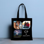 Monogram Namn 3 Photo Modern Trendig enkelt Tygkasse<br><div class="desc">Monogram Namn 3 Photo Modern Trendig Simple Tote bags innehåller tre av dina favoritfoton med personlig namn och monogram i svart elegant. Anpassa genom att redigera texten i textrutorna. Perfekt för födelsedag, jul, Mors dag, babyduschar, möhippor, mamma, syster, kusiner, bästa vänner med mera. PHOTO TIP: centrera fotot innan du laddar...</div>