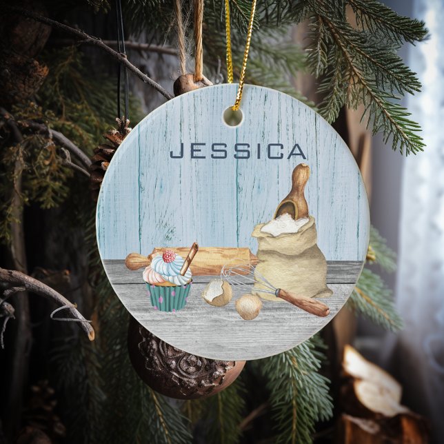 Monogram Namn Bakning Bak gåva Julgransprydnad Keramik (Skapare uppladdad)