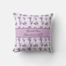 Monogram Namn Birkeland Lila Rosa Blommigt Kudde