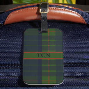 Monogram Namn Blå Grön Röd Tartan Rutig Bagagebricka