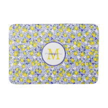 Monogram Namn Blå Kakel Fransk Landsbygd Citron