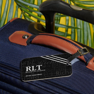 Monogram Namn Black Elegant Bagagebricka