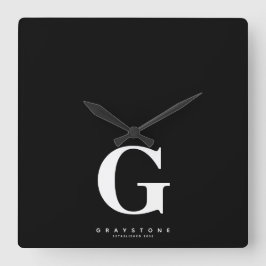 Monogram Namn Black Fyrkantig Klocka