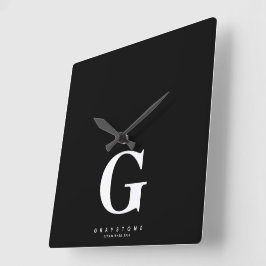 Monogram Namn Black Fyrkantig Klocka