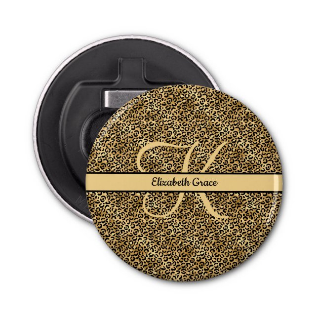 Monogram Namn Black Guld Leopard Skriv ut Cheetah Flasköppnare (Framsidan)
