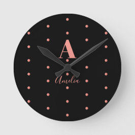 Monogram Namn Black Ro Guld Polka dots Rund Klocka