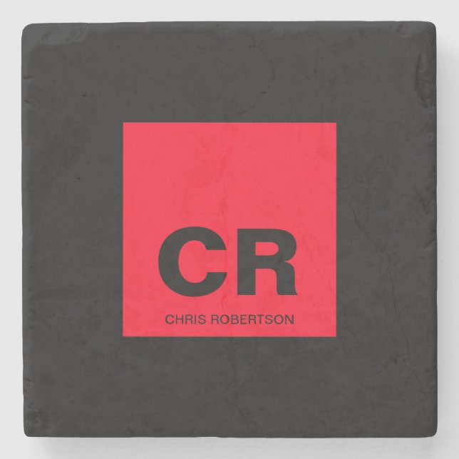 Monogram Namn Black Skapa Anpassningsbar  Gift Stenunderlägg (Framsidan)