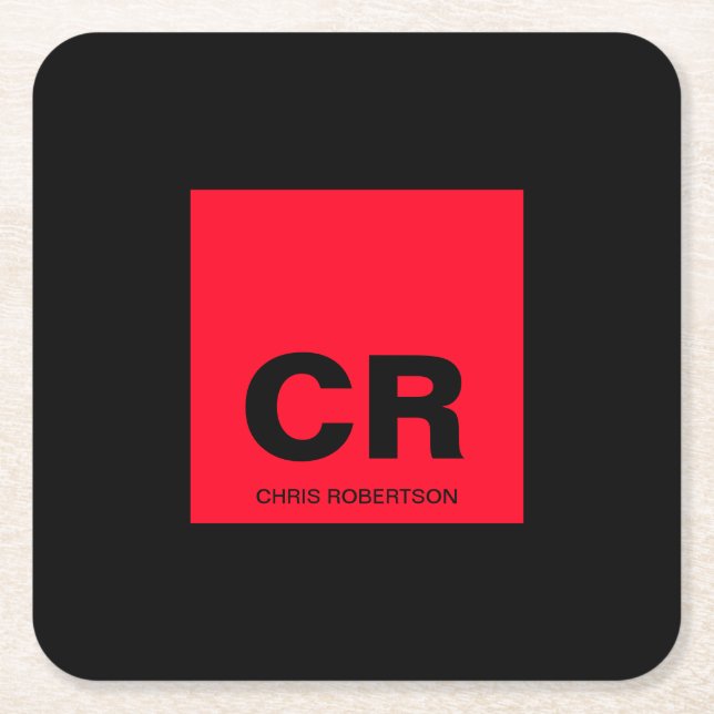 Monogram Namn Black Skapa Anpassningsbar  Gift Underlägg Papper Kvadrat (Framsidan)