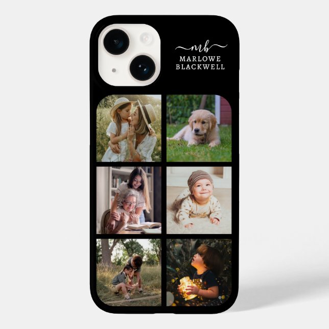 Monogram Namn Black White 6 Photo Collage (Baksida)