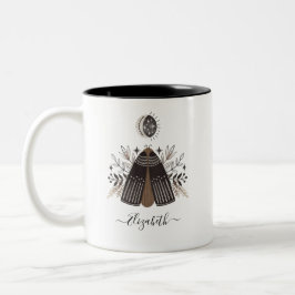 Monogram Namn Black White Butterfly Två-Tonad Mugg