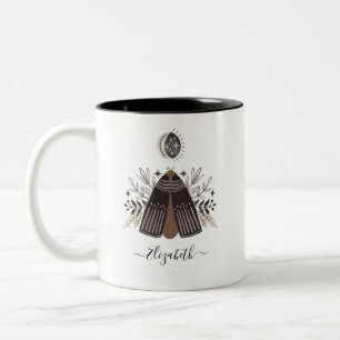 Monogram Namn Black White Butterfly Två-Tonad Mugg