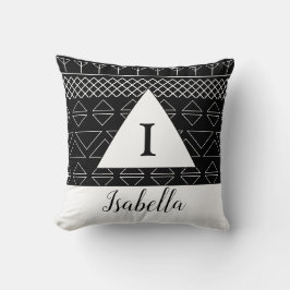 Monogram Namn Black White Geometric Mönster Kudde