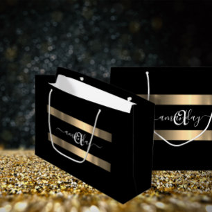 Monogram Namn Black White Guld Birthday Bröllop