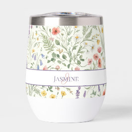 Monogram Namn Blommig Vildblomma Boho Lavendel Chi
