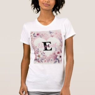 Monogram namn blommigt-hjärtan - romantisk vattenf t shirt