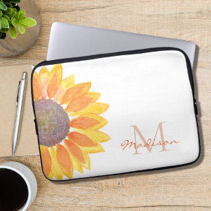 Monogram Namn Blommigt Laptop Fodral