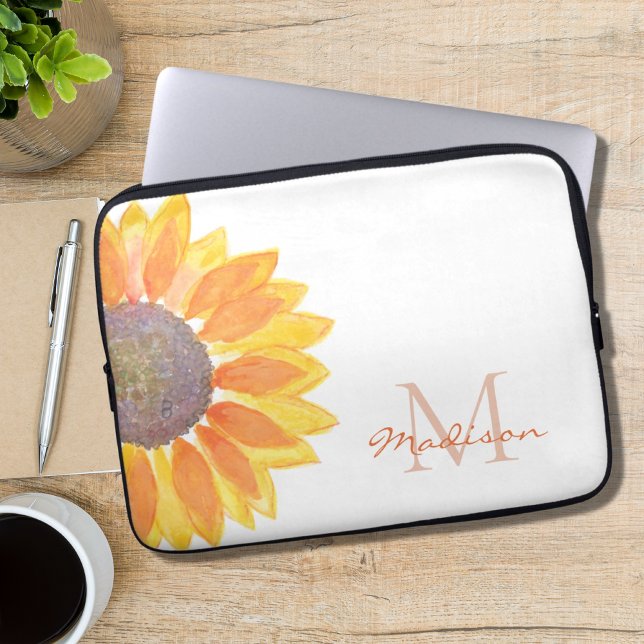 Monogram Namn Blommigt Laptop Fodral (Skapare uppladdad)