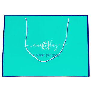 Monogram Namn Blue Aqua Möhippa Sweet 16:e Bröllop