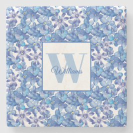 Monogram Namn Blue Blommigt Botanical Stenunderlägg