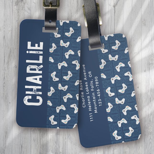 Monogram Namn Blue för videospelsstyrenhet Bagagebricka (Skapare uppladdad)