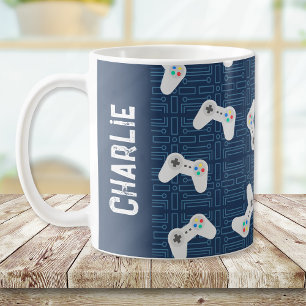 Monogram Namn Blue för videospelsstyrenhet Kaffemugg