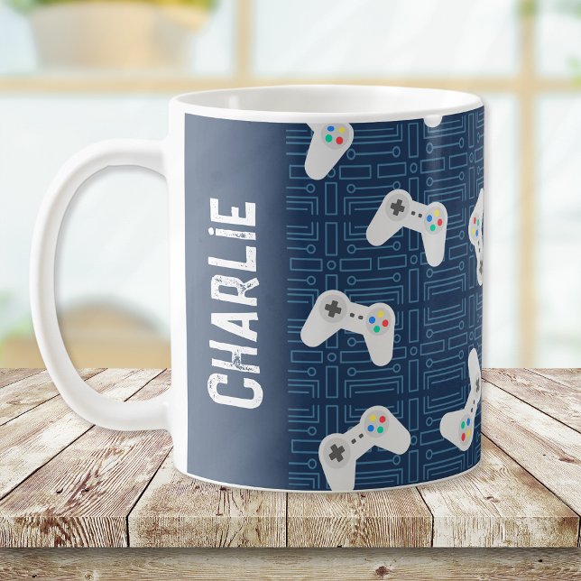 Monogram Namn Blue för videospelsstyrenhet Kaffemugg (Skapare uppladdad)