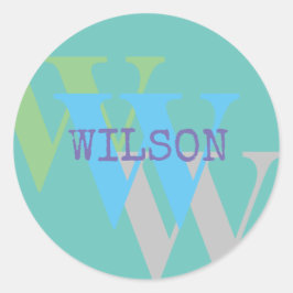 Monogram namn blue grått GRÖNT snyggt-present Runt Klistermärke