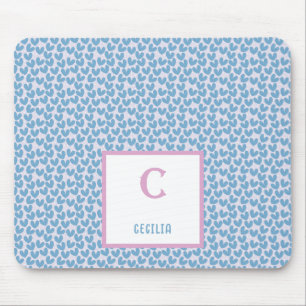 Monogram Namn Blue Hearts & White Dots Mönster Musmatta