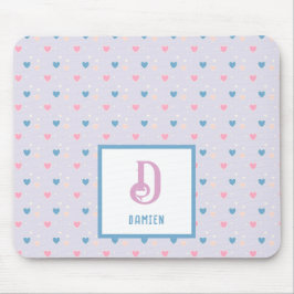 Monogram Namn Blue & Rosa Hearts Mönster Mouse Pad Musmatta
