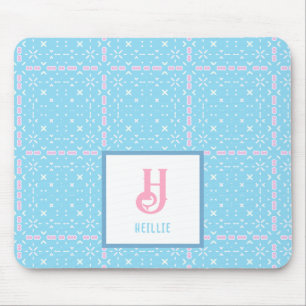 Monogram Namn Blue & Rosa Inslag Mönster Musmatta