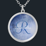 Monogram Namn Blue White Watercolor Trendig Silverpläterat Halsband<br><div class="desc">Monogrammad Blue and White Watercolor Silver Necklace. Lägg till ditt namn och ditt första namn. Gör en underbar brudens sida-gåva till dina brudtärnor,  en underbar födelsedagspresent till henne,  eller till tillfälle där hon kommer att kärlek det här låset halsbandet.</div>