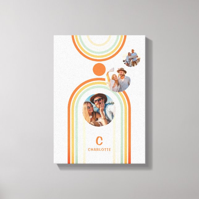 Monogram Namn Boho Arch Multi Photo Trendig Girly Canvastryck (Framsida)