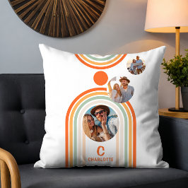 Monogram Namn Boho Arch Multi Photo Trendig Girly Kudde
