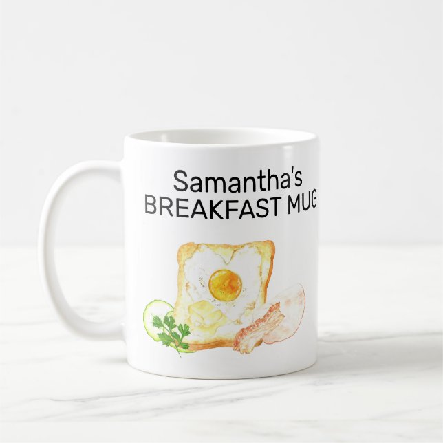Monogram Namn Breakfast Toast Egg Bacon Kaffemugg (Vänster)