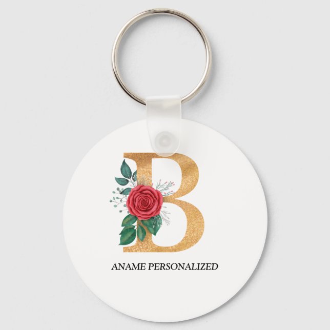 Monogram Namn Brev Guld och röd Nyckelring (Framsida)