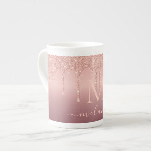 Monogram Namn Brev Ro Guld Glitter Mugg Benporslin Mugg