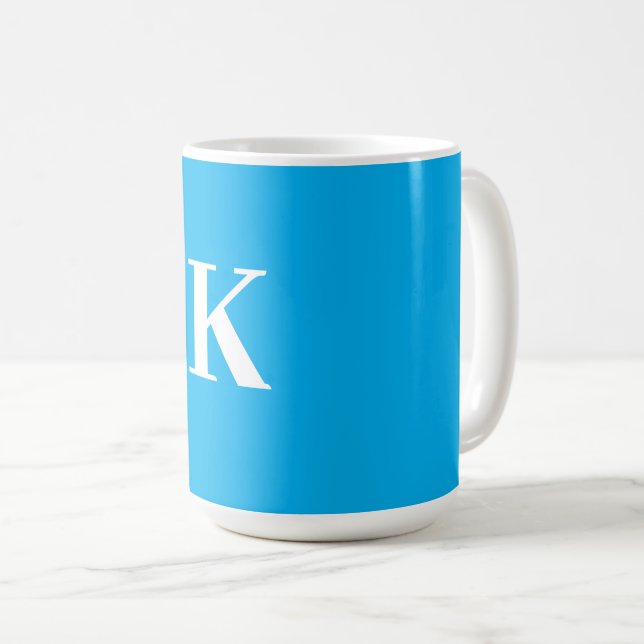 Monogram Namn Bröllopspresent Fest Favor Blå Vit Kaffemugg (Framsida höger)