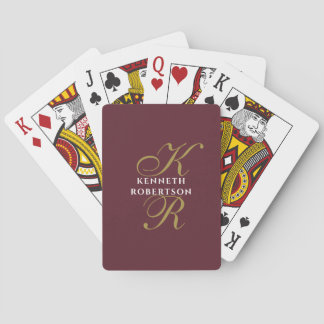 Monogram Namn Burgundy Guld Script Initialer Män Casinokort