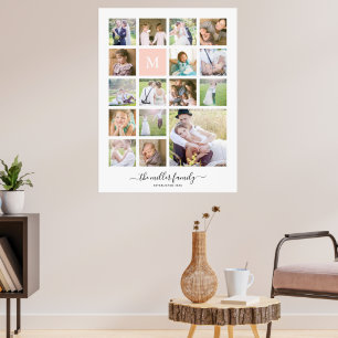 Monogram Namn Calligraphy White 16 Photo Collage Poster