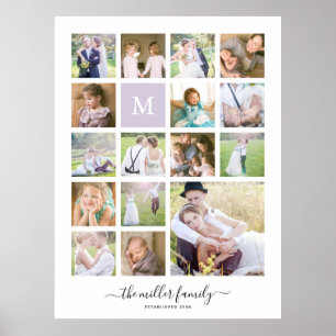 Monogram Namn Calligraphy White 16 Photo Collage Poster
