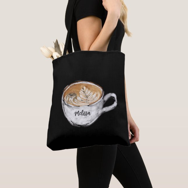 Monogram Namn Cappuccino Black Tygkasse (Närbild)