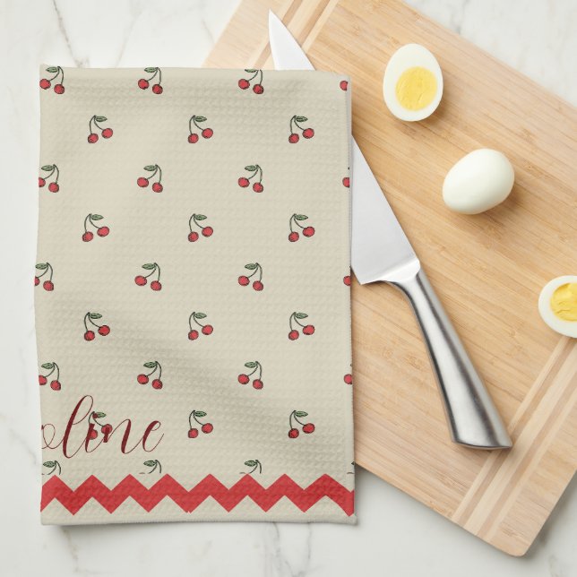 Monogram Namn Cherries Hand Towel Kökshandduk (Vikt i Fjärdedel)