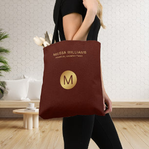 Monogram Namn Chic Classy Faux Red Leather & Guld Tygkasse