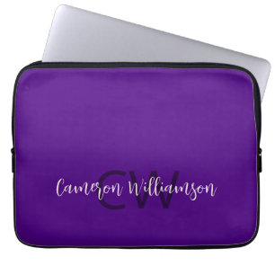 Monogram Namn Chic Solid Indigo Lila Laptop Fodral